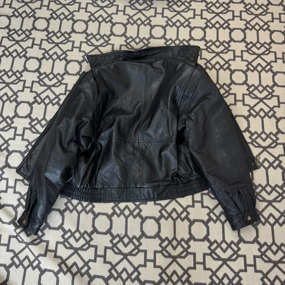 London Fog Black Genuine Leather Bomber Jacket Sz S - Picture 15 of 15